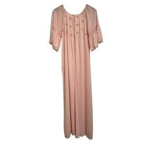 MOVIE STAR Women Nightgown Small‎ Pink Floral Embroidered Lace Trim Vintage